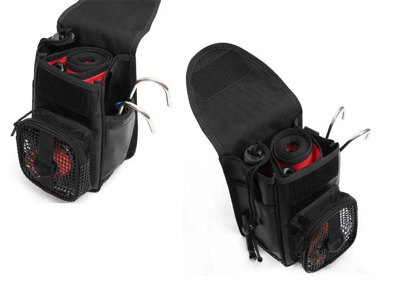 Scuba Diving Mesh Gear Pouch with Dual Pockets D-Ring and Belt Attachment for Reel and SMB Storage
