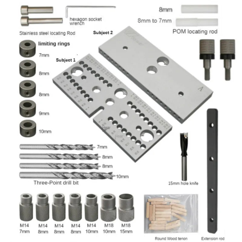 Woodworking Doweling Jig Kit 3-in-1 Adjustable Drilling Guide for Furniture Joining and Carpentry