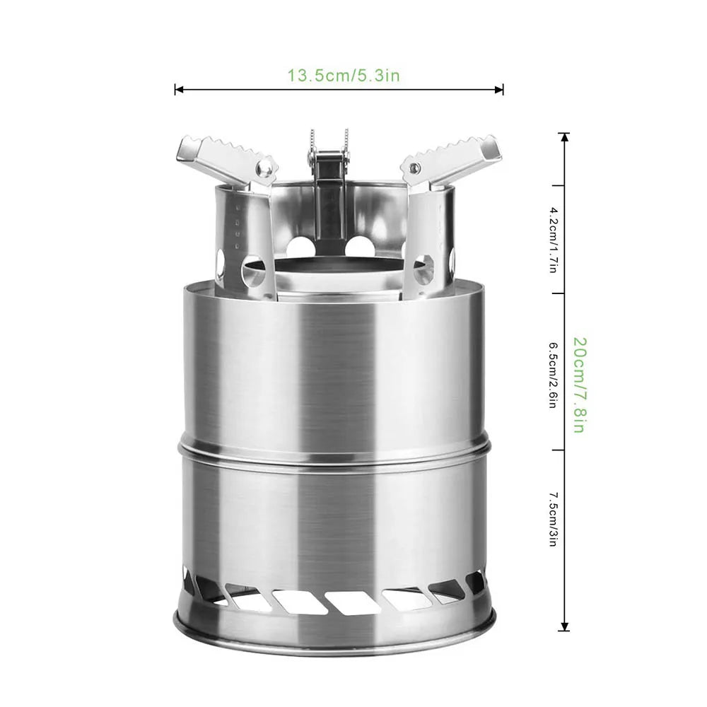 Portable Stainless Steel Camping Stove with Carry Bag Lightweight Outdoor Cooking Stove for Hiking Picnic