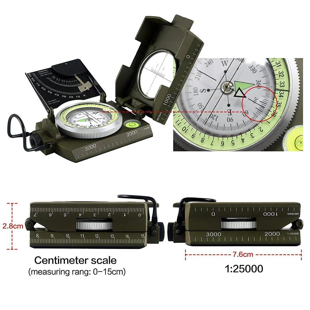 Waterproof Metal Compass with Noctilucent Display Portable Outdoor Navigation Tool for Hiking