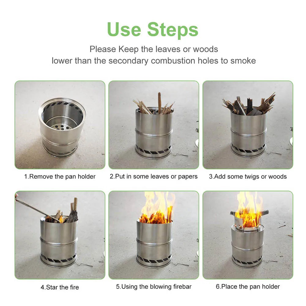 Portable Stainless Steel Camping Stove with Carry Bag Lightweight Outdoor Cooking Stove for Hiking Picnic