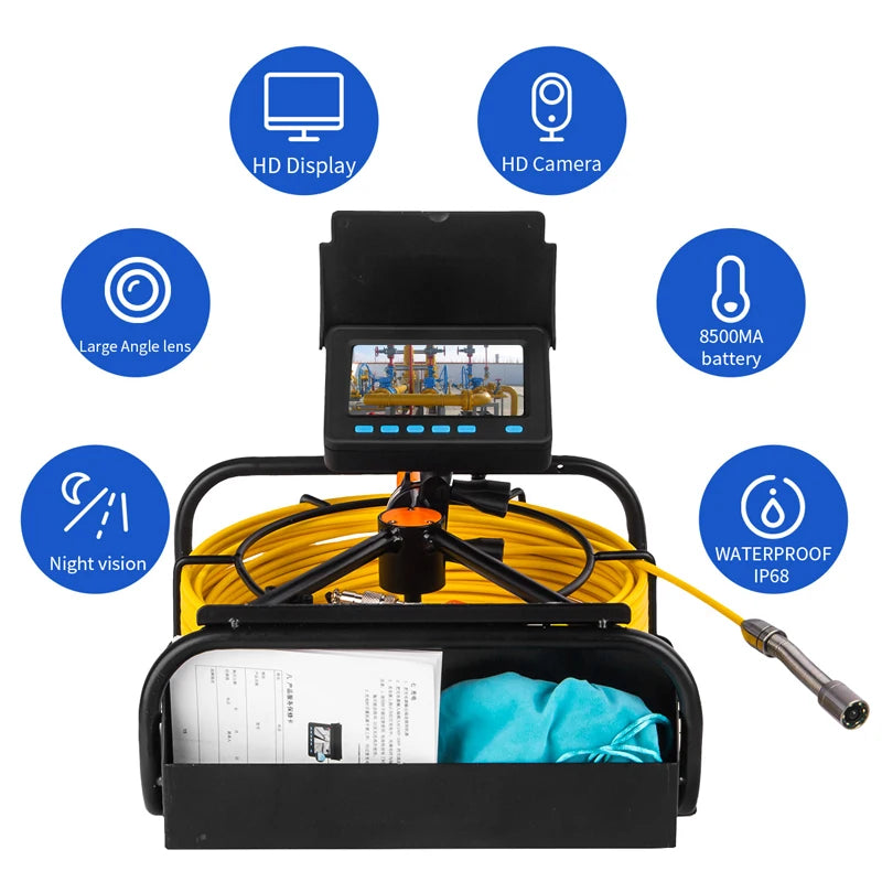 Portable Sewer Pipe Inspection Camera 20m Cable with 10cm HD Screen LED Camera and DVR Recording