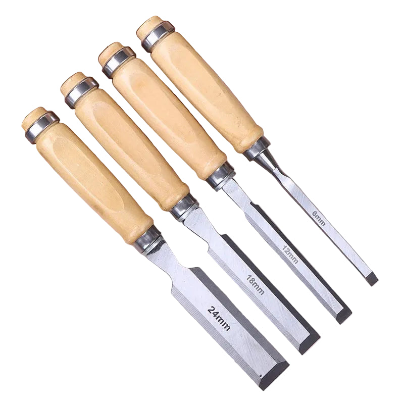 Professional 4PCS Wood Carving Chisels Set 6–24mm Ergonomic Handles for Woodworking DIY Craft Tools