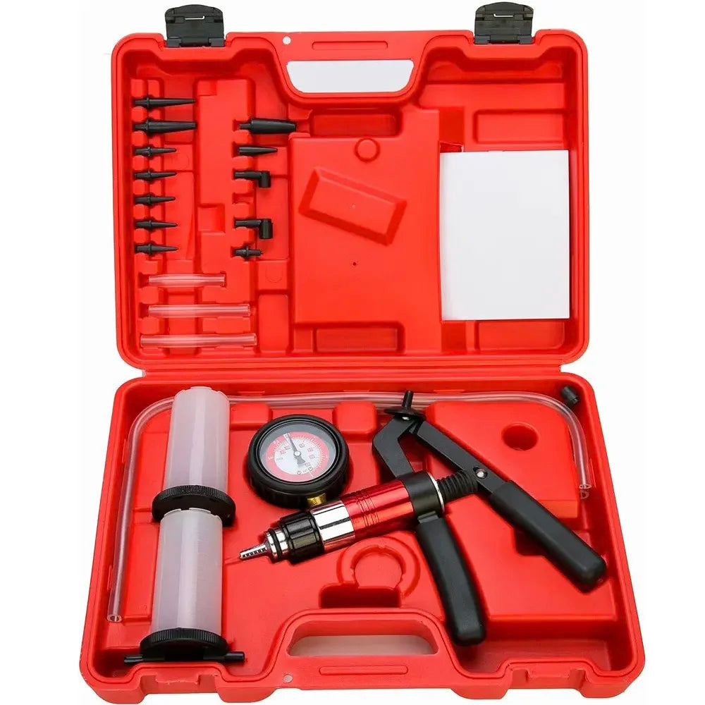 Hand Held Vacuum Pump Tester and Brake Bleeder Kit 21 Piece Automotive Diagnostic Tool with Gauge