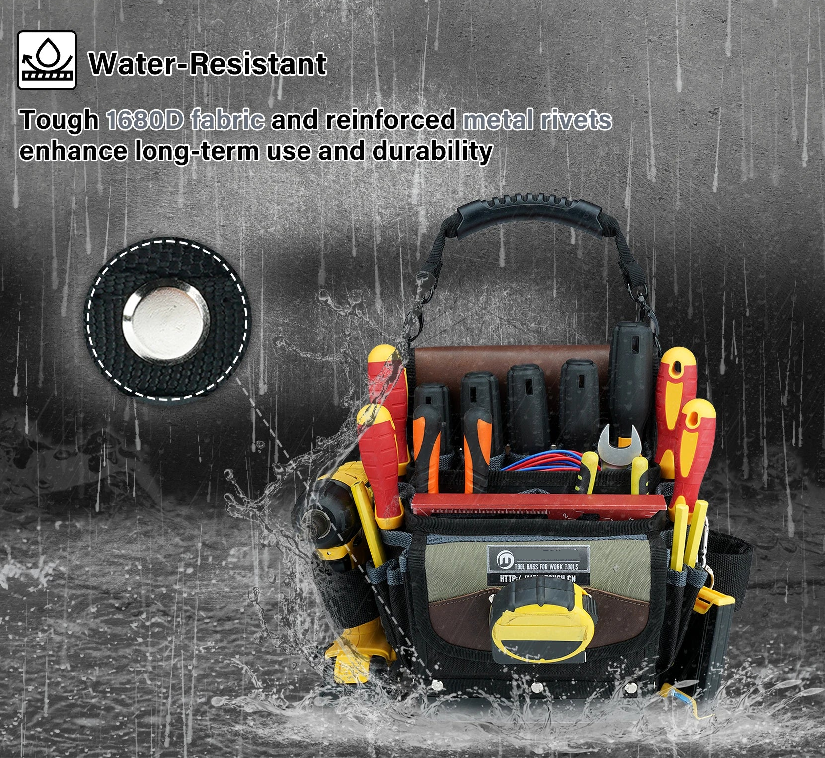 Portable Tool Pouch with Hard Bottom 26 Slot Open Top Tool Bag for Electrician Carpenter Maintenance