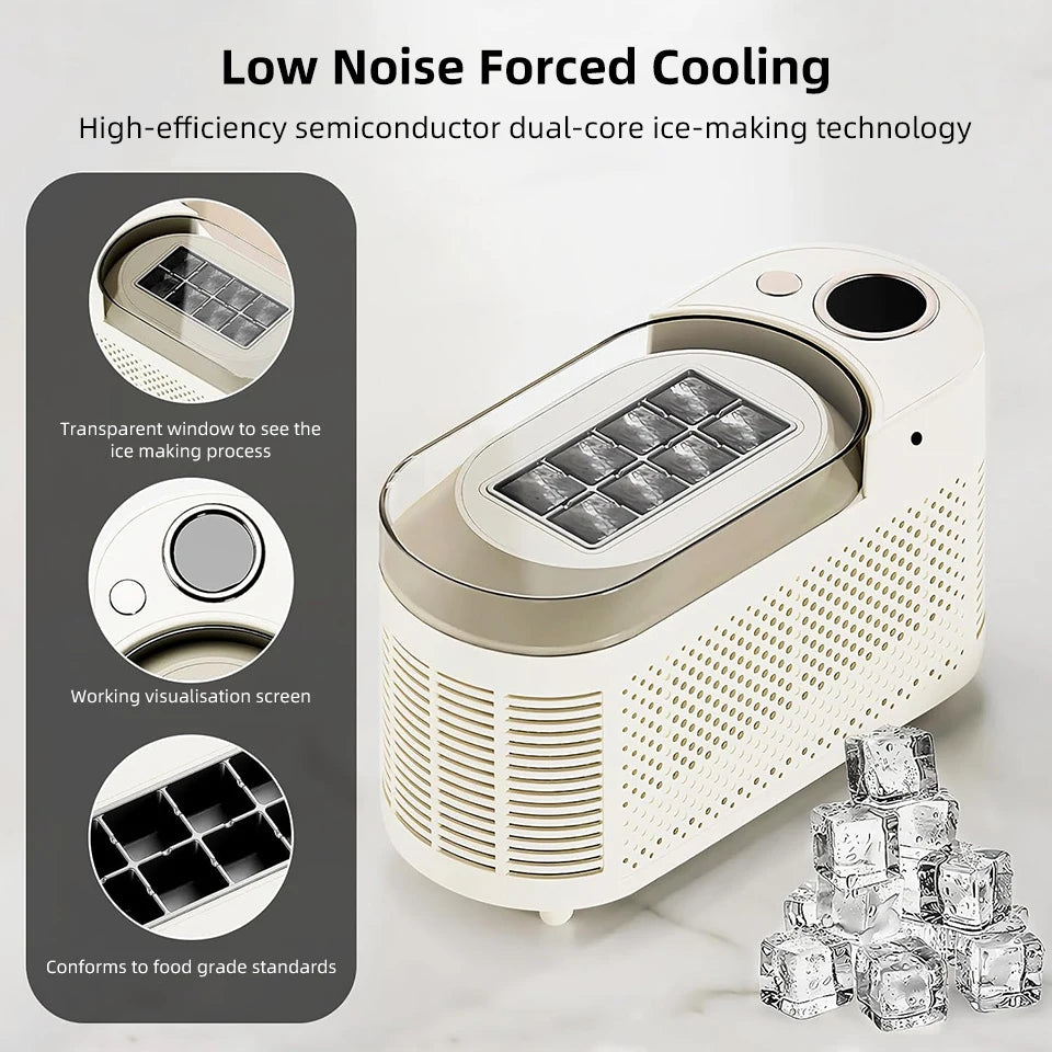 Portable Countertop Ice Maker Machine 120W Fast Freezing 8 Cubes Per Cycle for Home Office Camping