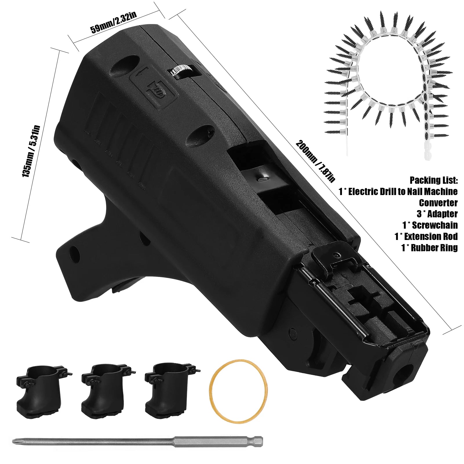 Cordless Drill Chain Screw Feeder Converter with Automatic Screw Feeding and Adjustable Depth Control