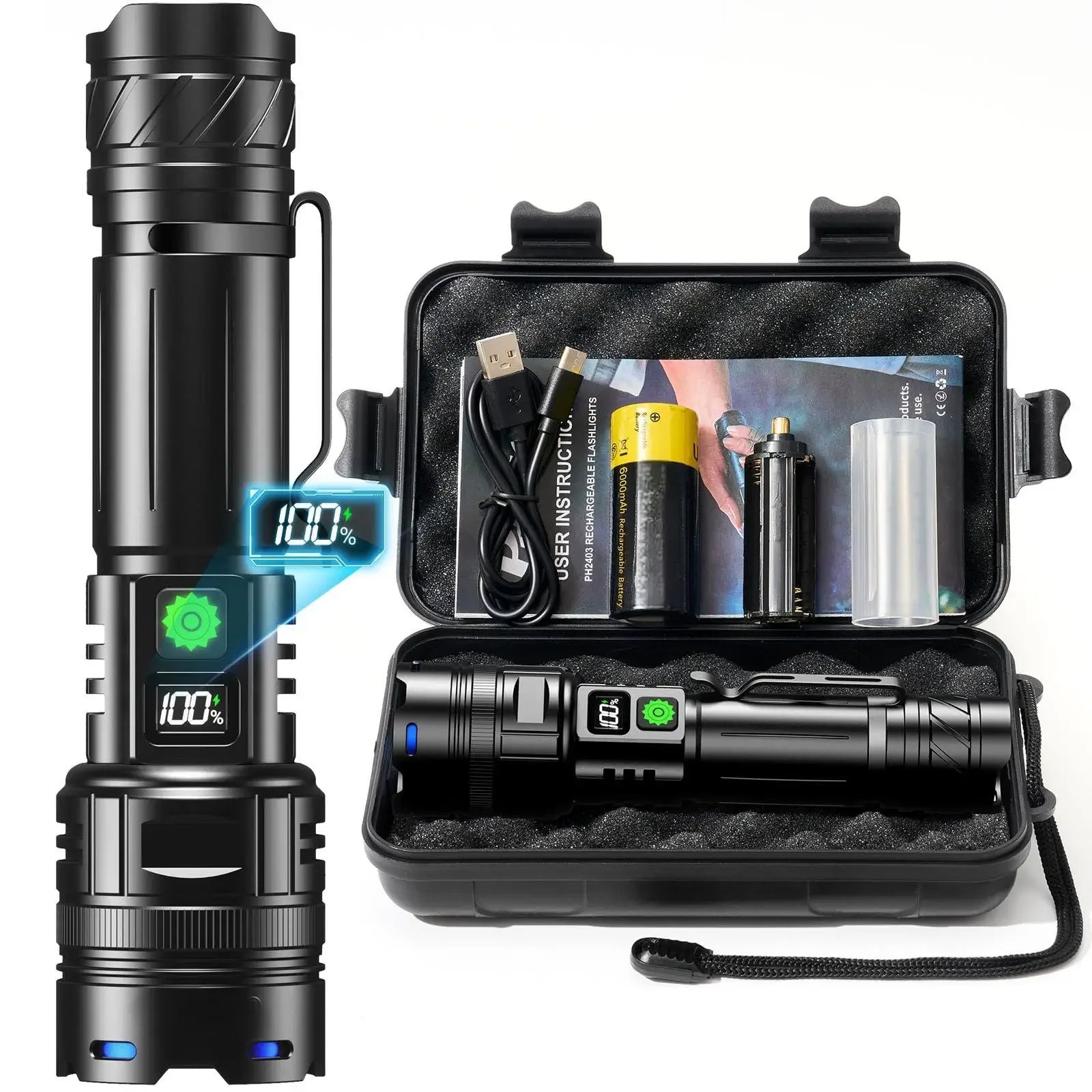 Heavy Duty Rechargeable LED Flashlight with Zoom Focus USB C Charging for Outdoor and Emergency Lighting