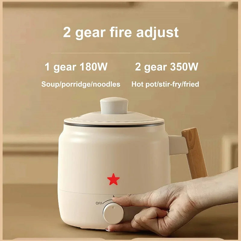 Portable Electric Hot Pot Cooker 1.2L with Steamer Dual Power 180W 350W for Noodles Soup Rice