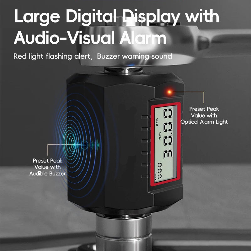 Digital Torque Adapter 1.27cm Drive with 3/8in and 1/4in Adapters for Vehicle and Workshop Repairs
