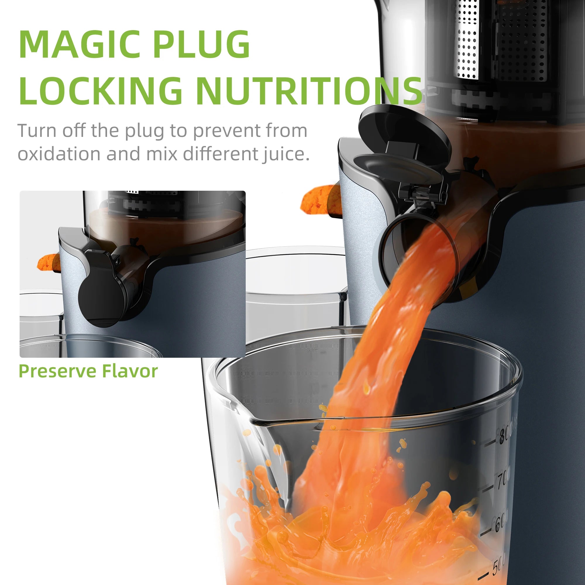 Portable Slow Masticating Juicer 200W with 78mm Wide Feed Chute for Fruit and Vegetable Juice