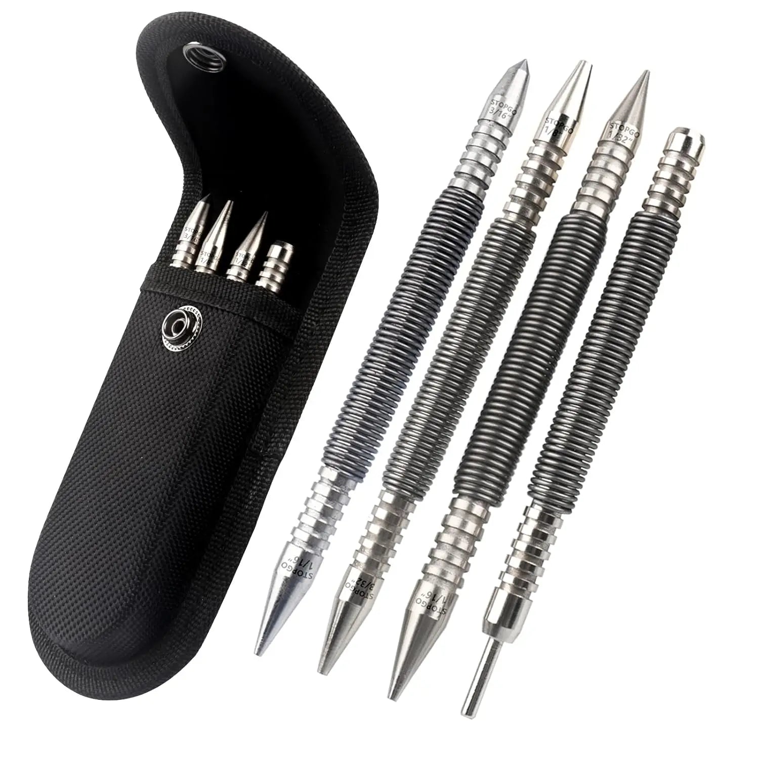 4-Piece Spring Loaded Nail Punch and Hinge Pin Removal Tool Set for Woodworking and Door Hinge Repair