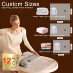 12 Pack Reusable Vacuum Storage Bags with Cordless Electric Pump Travel Space Saver Set