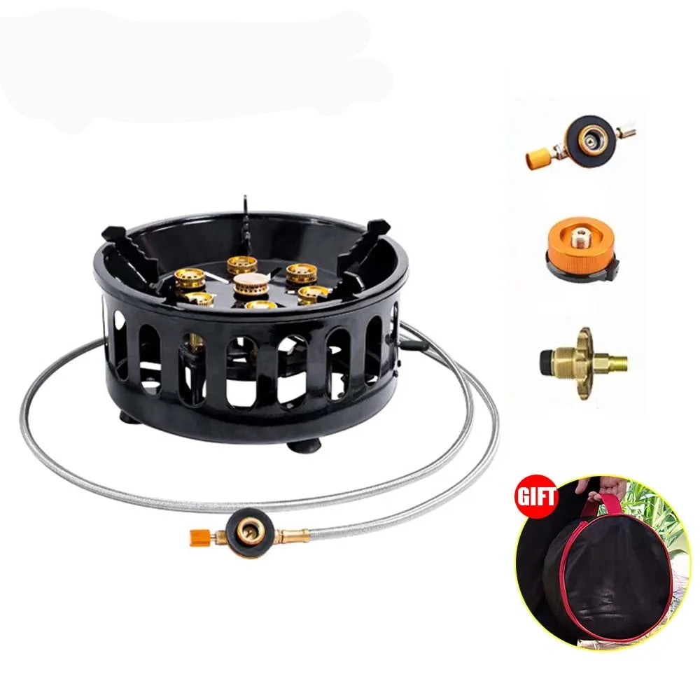 7-Core Camping Stove High-Power Strong Fire Portable Tourist Gas Burner Windproof Electronic Ignition Camping Equipment