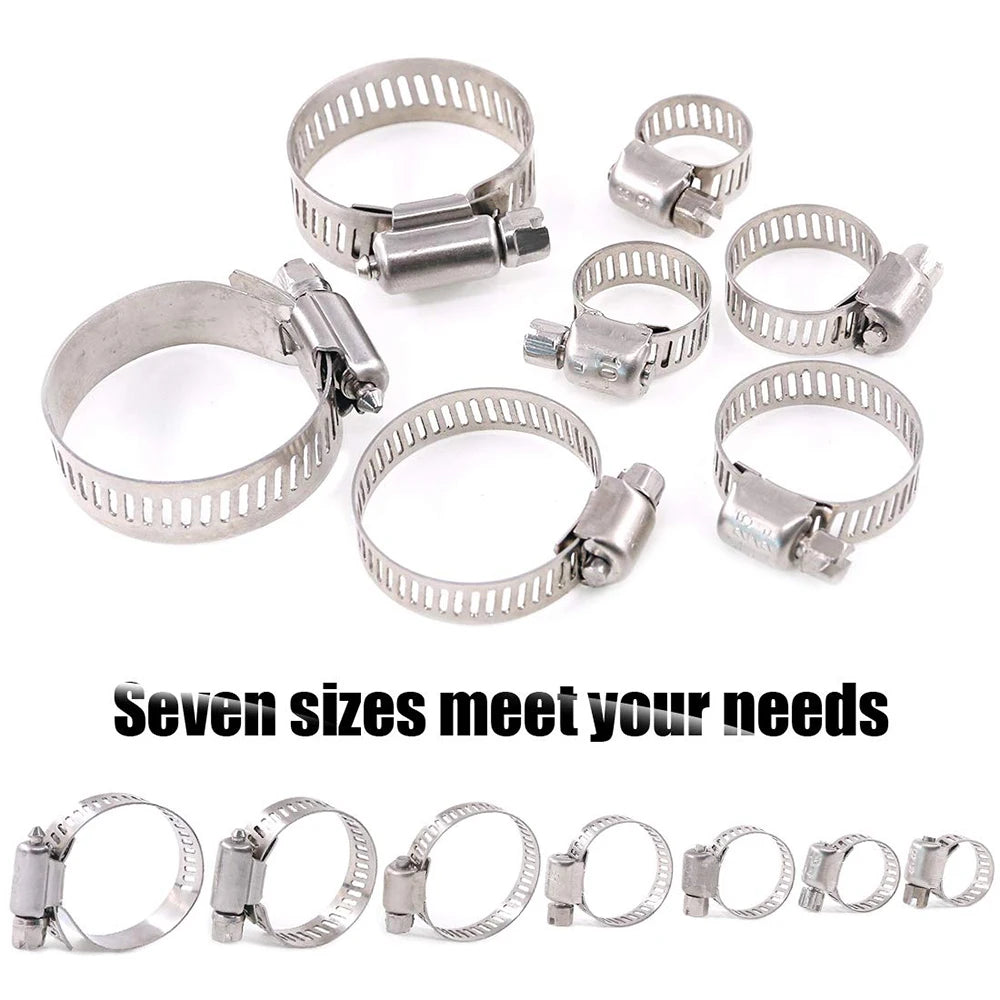 60pcs Stainless Steel Hose Clamps Adjustable 0.8–3.8cm Pipe Clips Set