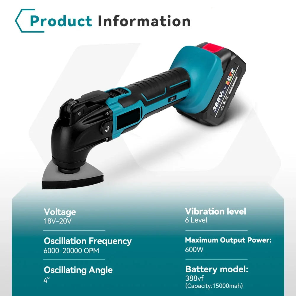 Cordless Oscillating Multi Tool 600W Variable Speed Cutter Trimmer Kit with 22 Accessories and Batteries