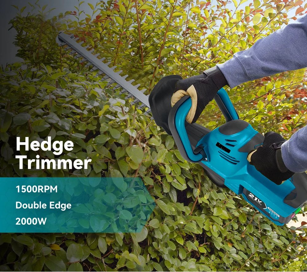 Cordless Electric Hedge Trimmer 51 cm Dual Blade Garden Shrub Cutter for 21 V Rechargeable Battery