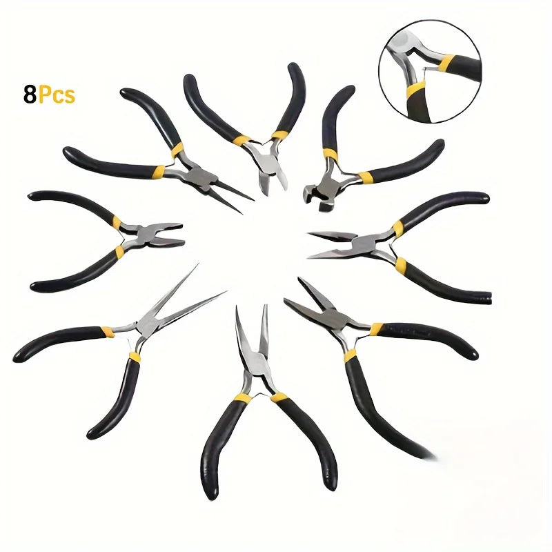 Heavy Duty 8 Piece Steel Pliers Tool Set with Needle Nose Pliers, Wire Cutters and Scissors for Repairs