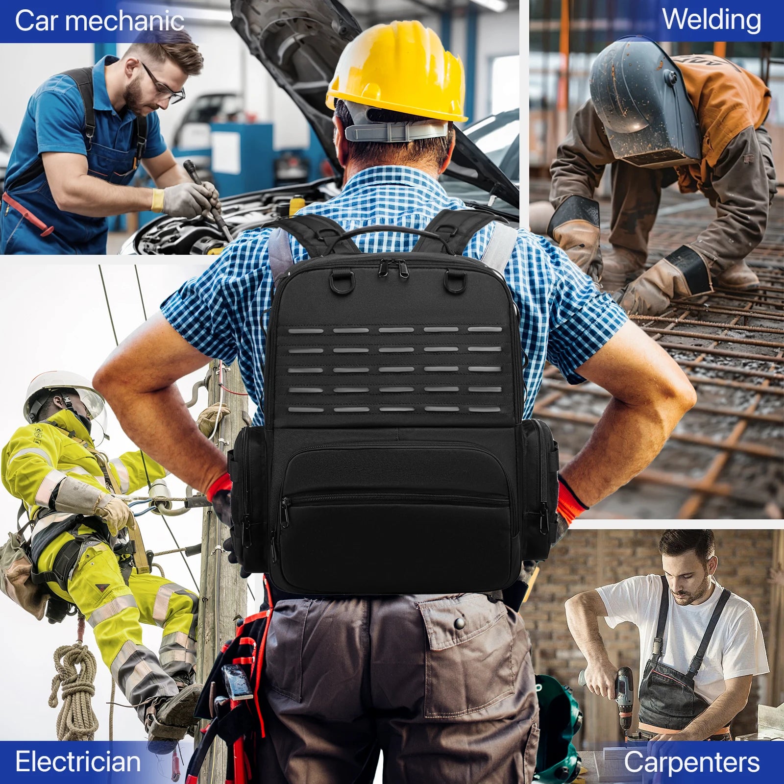 Professional Tool Storage Backpack with Multiple Compartments and 3 Removable Pouches