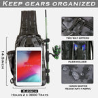 Fishing Tackle Sling Backpack with Rod Holder Water Resistant Nylon Gear Storage Bag