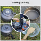 16 Piece Portable Camping Cooking Set Aluminium Pots Pan Kettle Plates and Utensils for Hiking