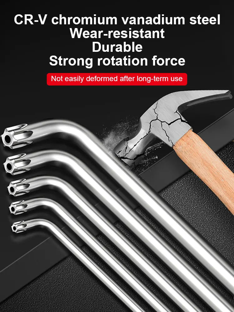 9-Piece Torx Star Wrench Set L-Shape Dual End Allen Key Spanner Kit for Automotive Bicycle Repair