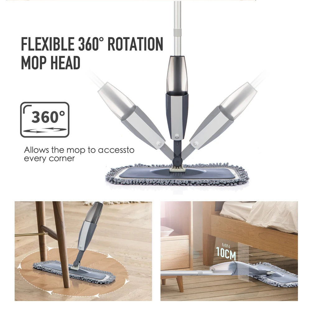 Magic Spray Mop with Reusable Microfiber Pad 360° Rotating Head for Wooden Floors Kitchen Window Cleaning Tool