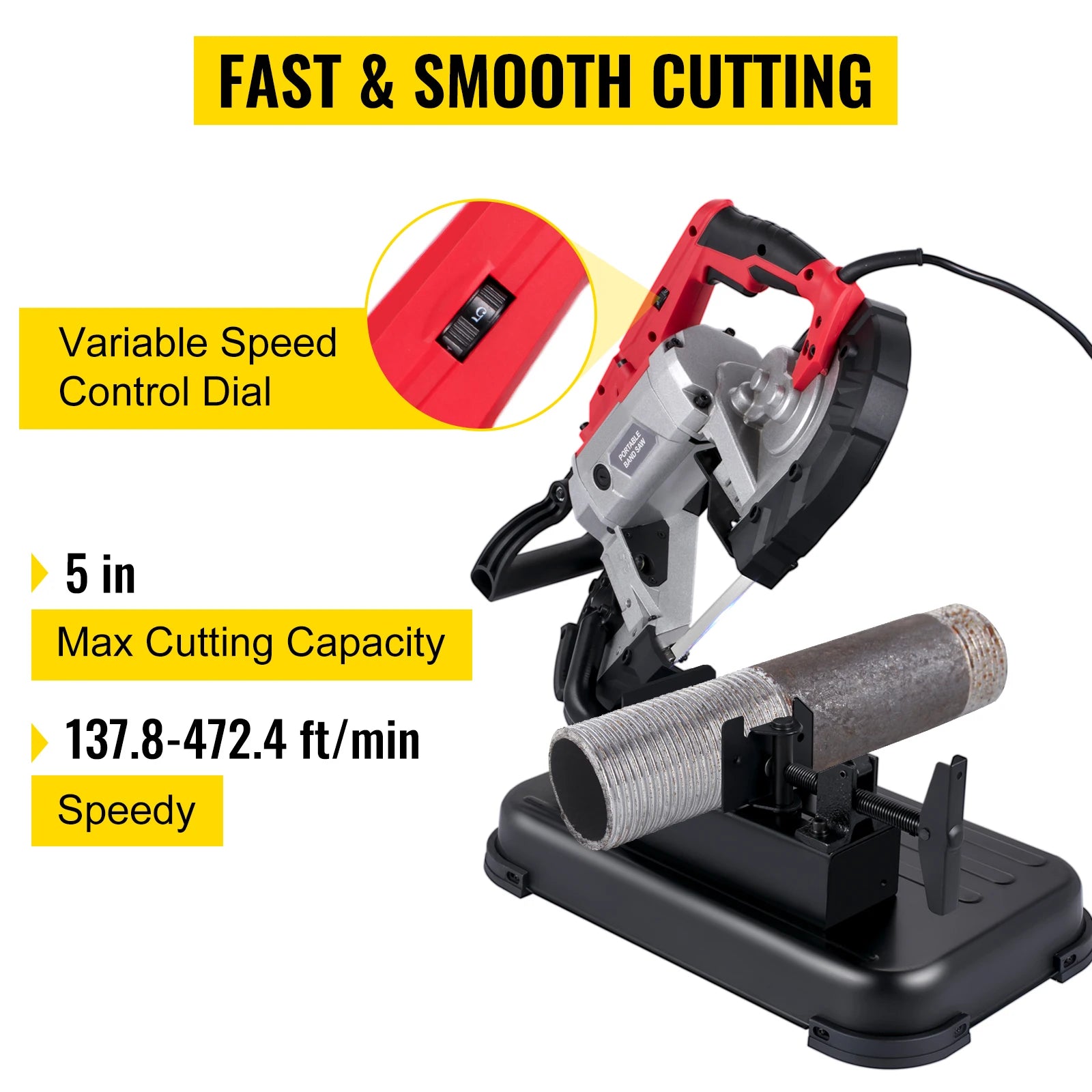 Portable Deep Cut Band Saw 1100W 12.7cm Cutting Capacity Variable Speed Metal and Wood Cutting Tool