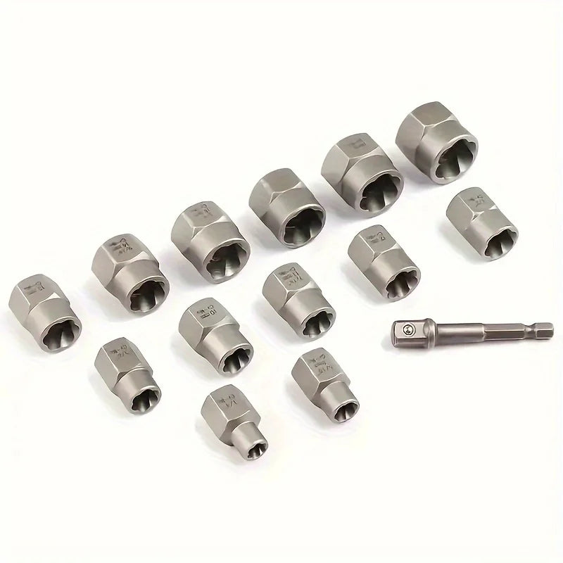 Damaged Bolt and Nut Extractor Set 14-Piece Heavy Duty Socket Kit with Chrome Steel Storage Box