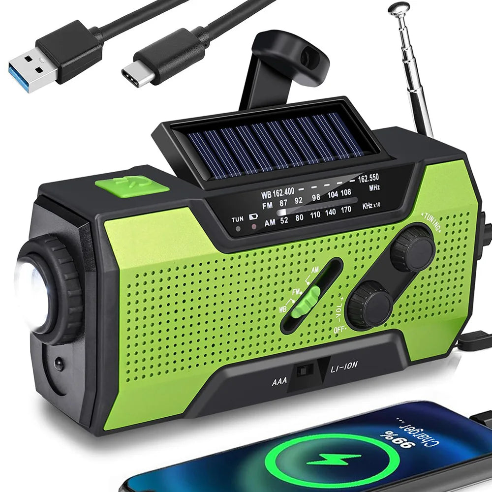 Portable Emergency Radio with Solar and Hand Crank Rechargeable AM FM Radio with Flashlight and SOS Alarm
