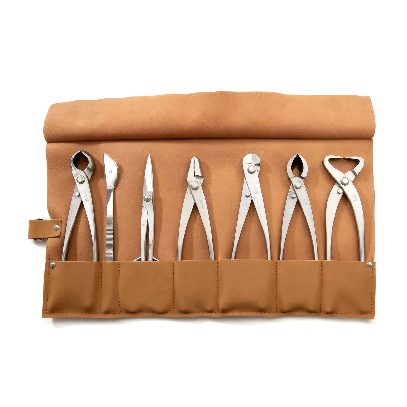 Professional 7-Piece Bonsai Tool Set with Eco-Leather Roll, 21cm Scissors & Tweezers