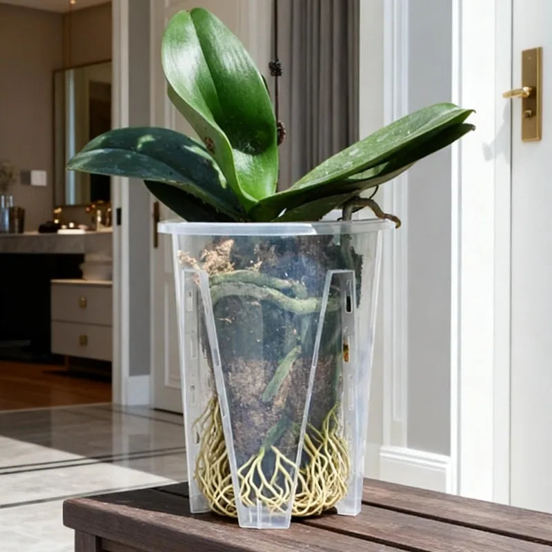 Transparent Orchid Flower Pot with Drainage Holes Breathable Root Control Planter for Indoor Plants Garden Decor