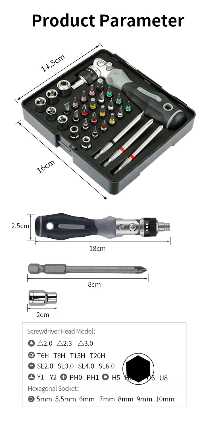 Magnetic Ratchet Screwdriver Set with Hex Wrench Bits – Multi-Direction Repair Tool Kit for Computer, Car & Bike