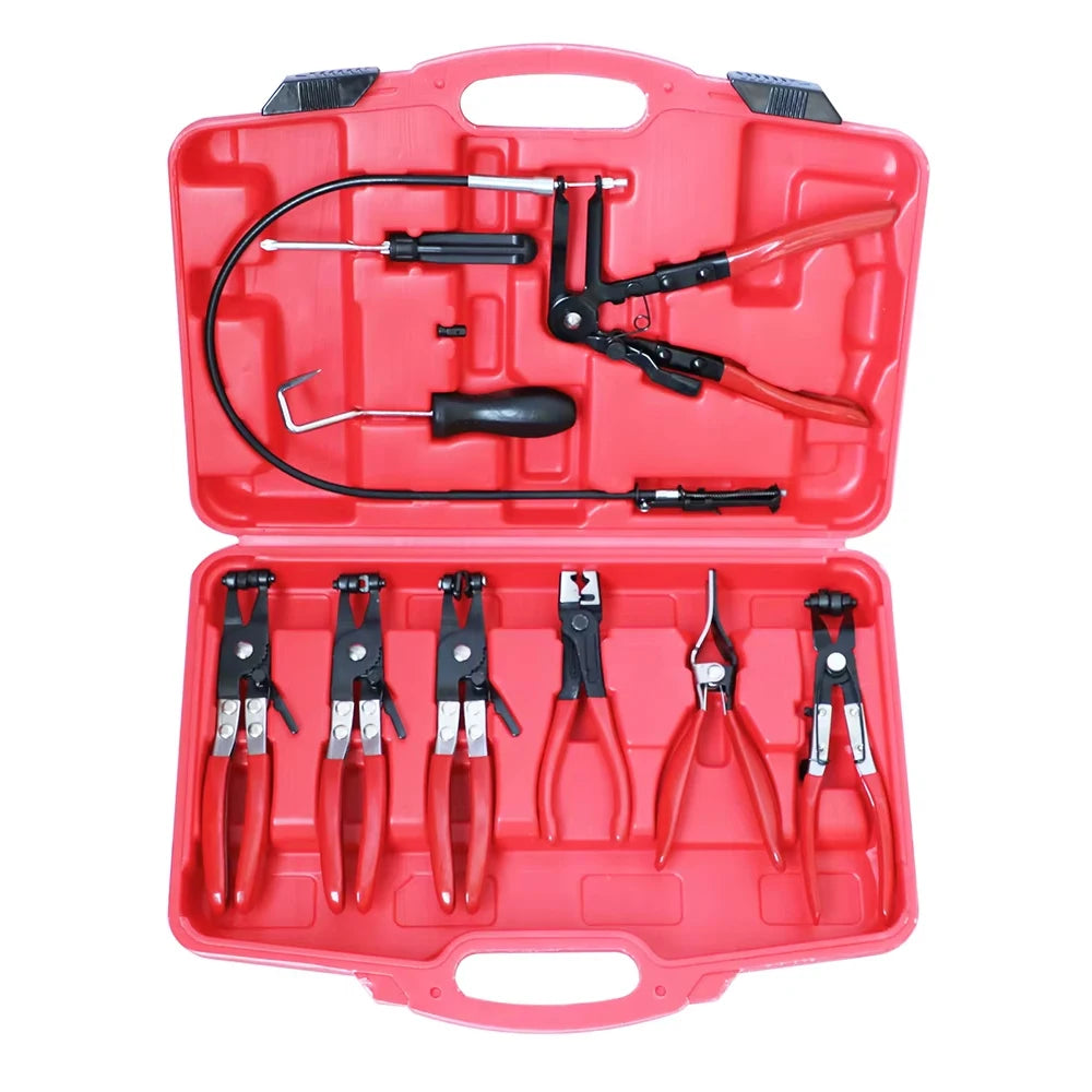 9 Piece Flexible Hose Clamp Pliers Set with Long Reach Cable Automotive Tool Kit