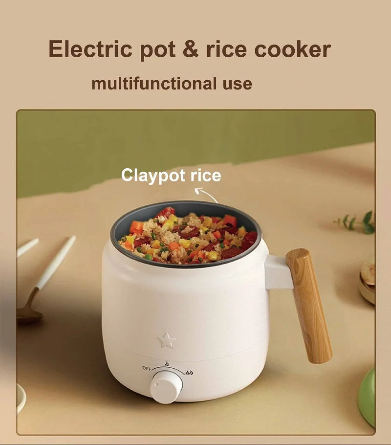 Portable Electric Hot Pot Cooker 1.2L with Steamer Dual Power 180W 350W for Noodles Soup Rice