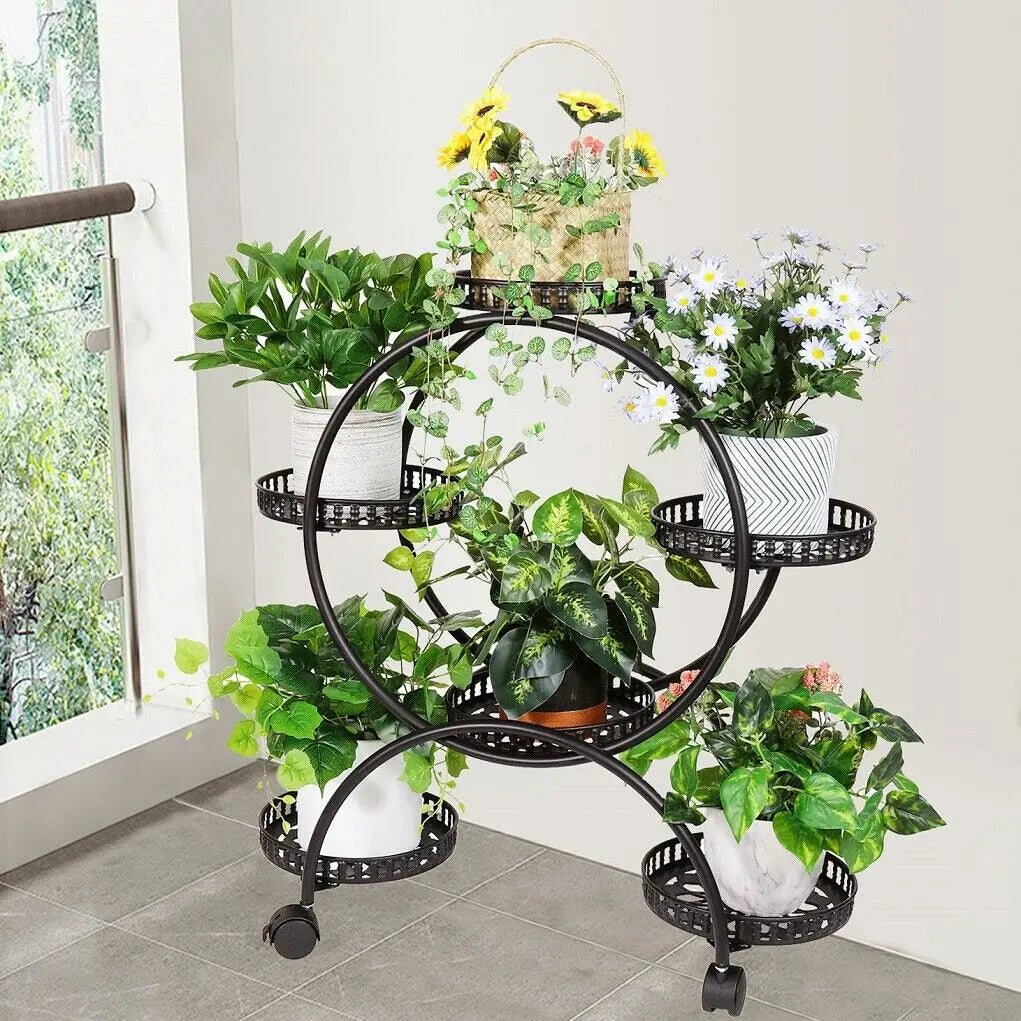 6 Tier Metal Plant Stand with Wheels 6 Pot Holder Rack for Indoor Outdoor Balcony Garden