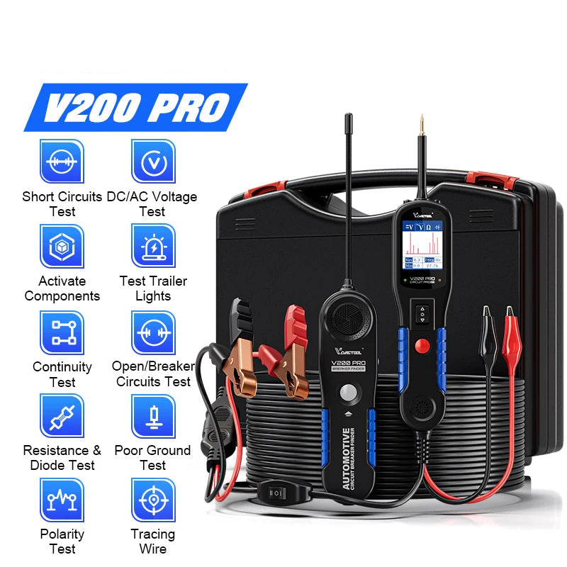 Automotive Power Circuit Probe Tester V200PRO 12V/24V with 120cm Cable and Fuse Testing