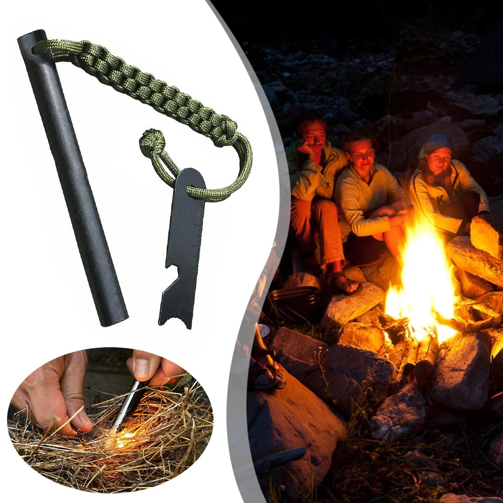 Portable Ferrocerium Fire Starter Rod Set 2PCS 15cm Flint with Striker and Paracord Outdoor Tool