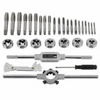 Tap and Die Set 32 Piece Metric Threading Tool Kit with Wrenches Pitch Gauge and Metal Case