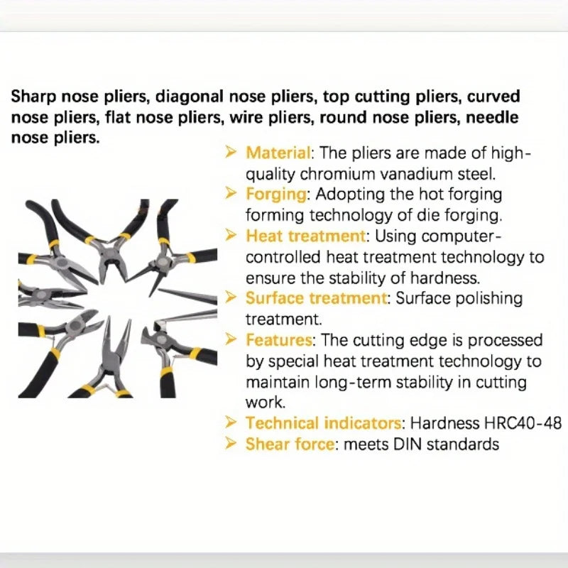 Heavy Duty 8 Piece Steel Pliers Tool Set with Needle Nose Pliers, Wire Cutters and Scissors for Repairs