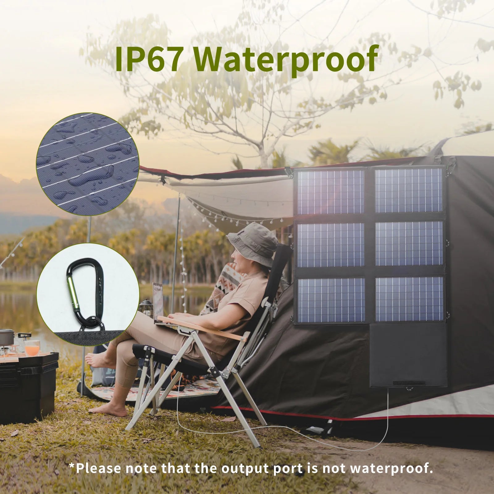 Portable 60W Foldable Solar Charger with 18V DC Output, USB-C 60W and USB-A x2 for Camping and Travel