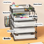 Metal Mesh Desktop Document Organizer with 3 Tier Letter Trays and Pen Holder for A4 Files
