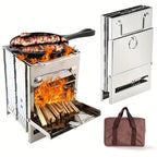 Portable Stainless Steel Camping Stove with Charcoal Grill Foldable Outdoor Cooking Stove