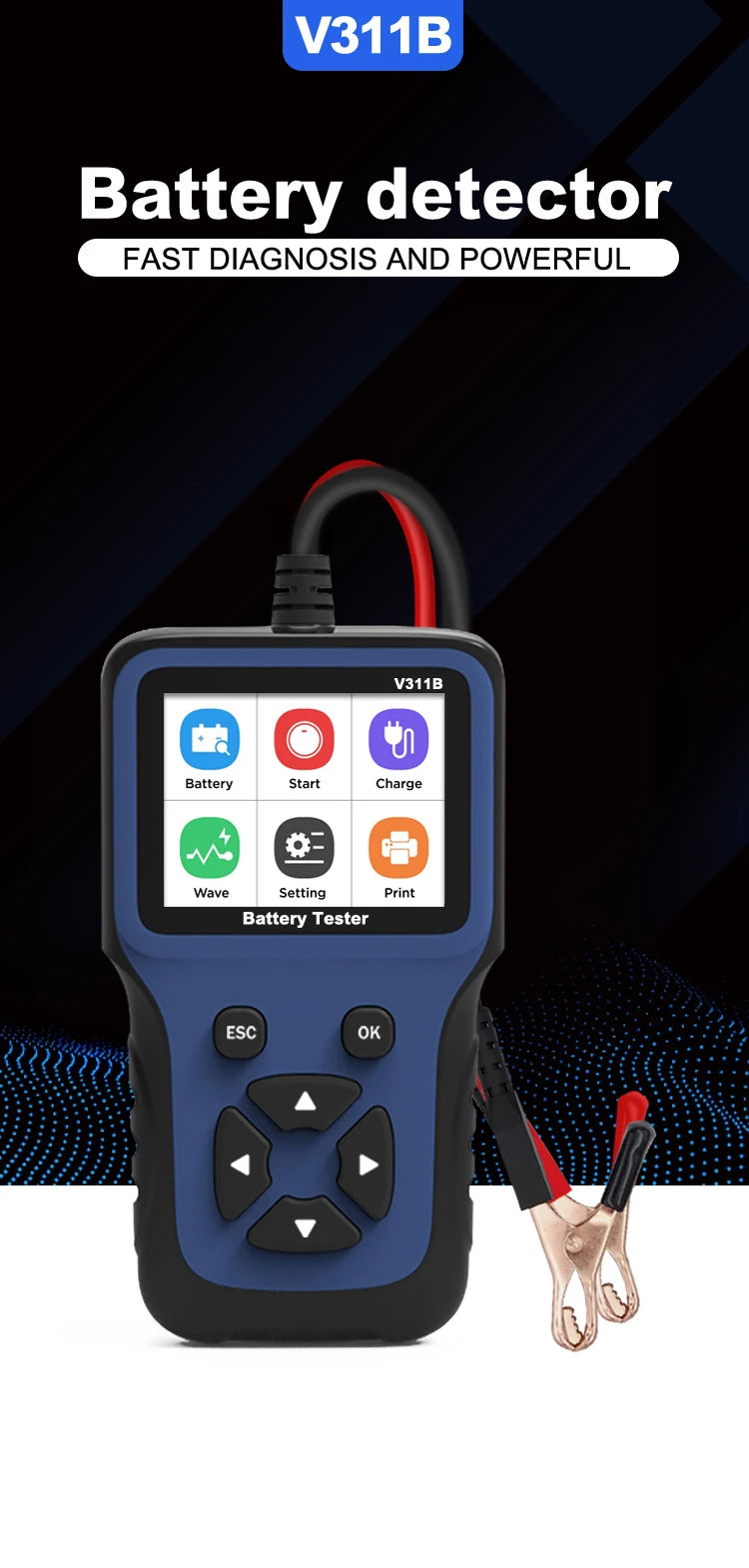 Portable 12V Car Battery Detector with Digital Display Automotive Testing Tool