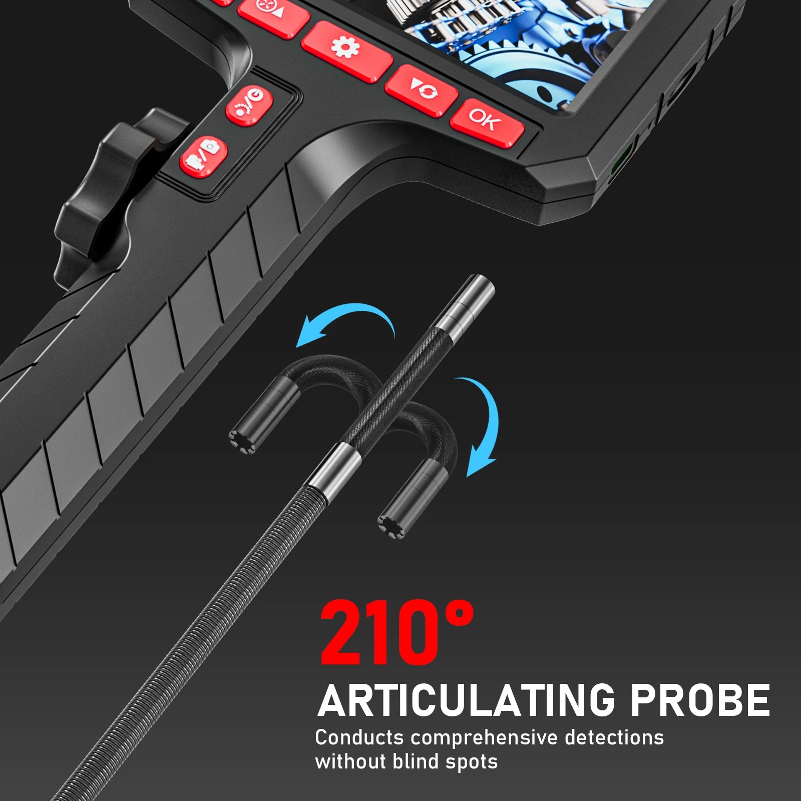 HD 1080P Inspection Camera with 5 Inch Display 360 Degree Articulating Borescope 3.9mm Lens