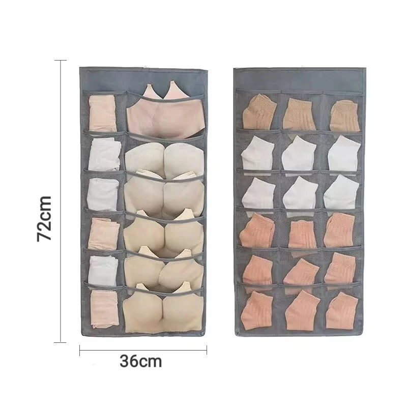 Foldable Hanging Storage Organizer Double Sided Wardrobe Bag for Underwear and Socks