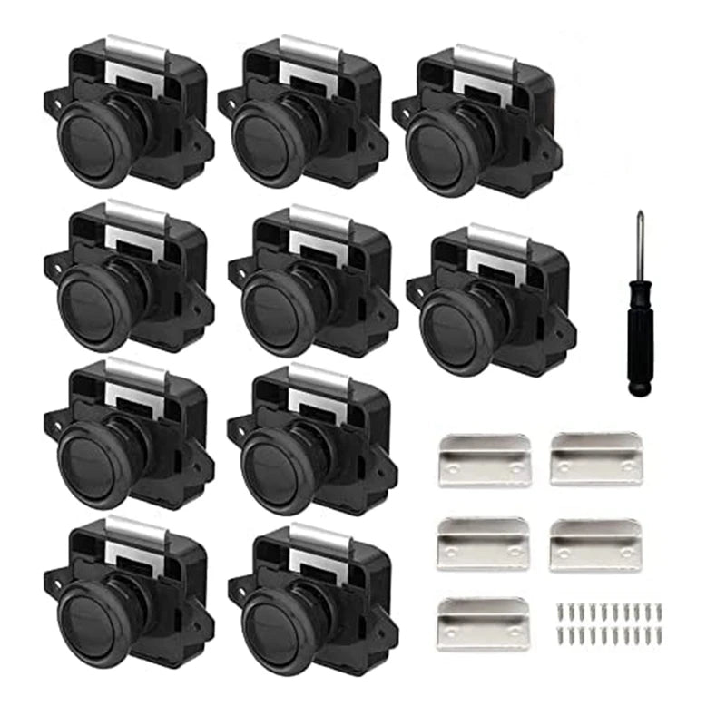 10-Piece Push Button Cabinet Lock Set Zinc Alloy Furniture Door Latches Black