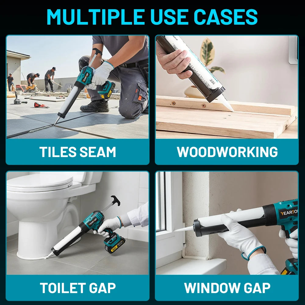 Cordless Electric Caulking Gun 6-Speed 300ml Sealant Cartridge Dispenser with LED Light