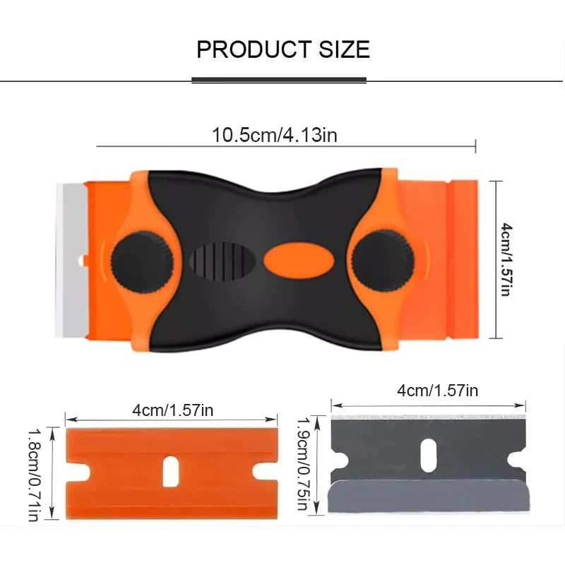 Heavy Duty 2-in-1 Razor Scraper Cleaning Tool with Replaceable Plastic and Steel Blades for Glass and Windows