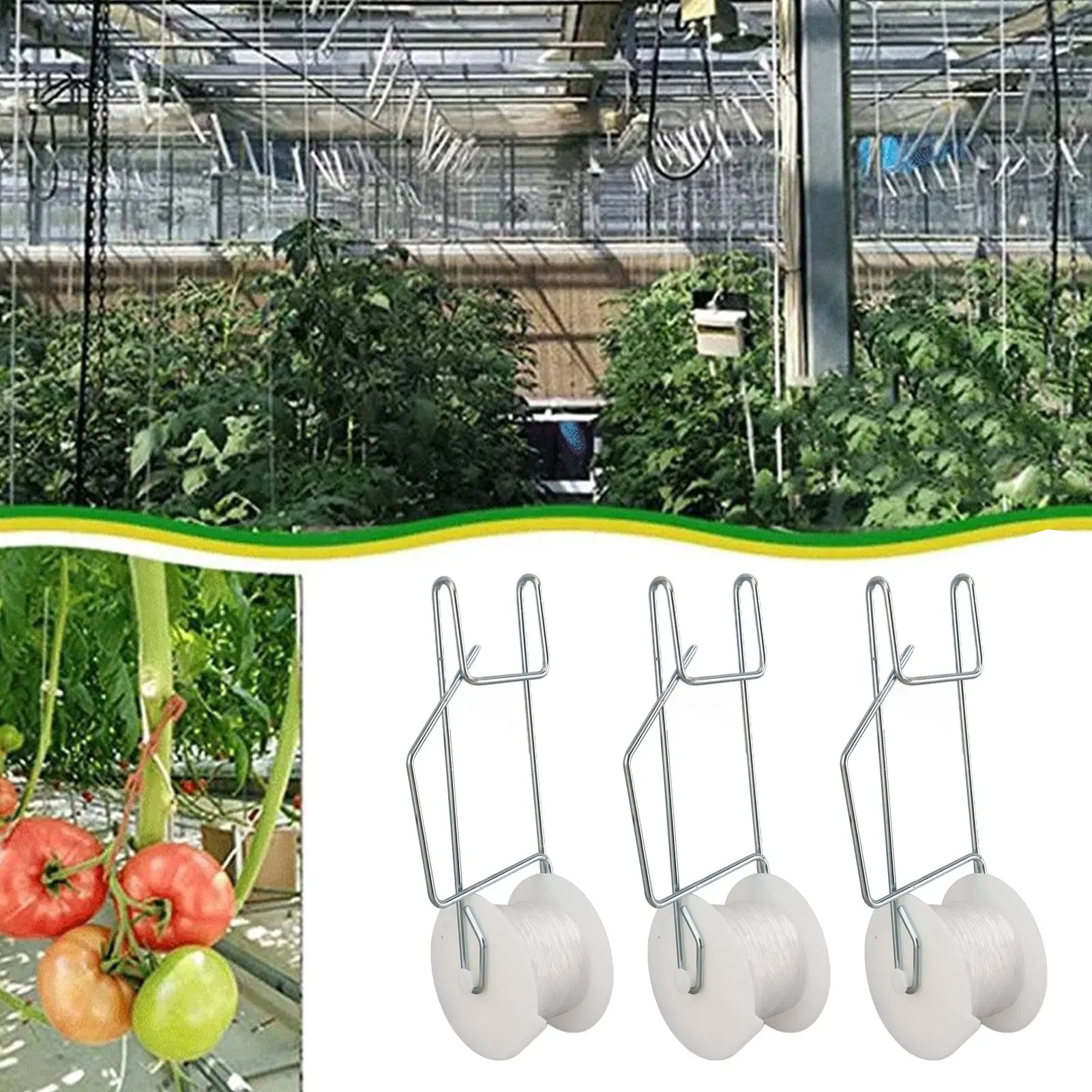 10-Piece Tomato Trellis Roller Hooks with 1500cm Twine for Garden Vine Support and Vertical Plant Training